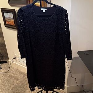 Garnet Hill Black Lace Midi Dress with Three-Quarter Sleeves